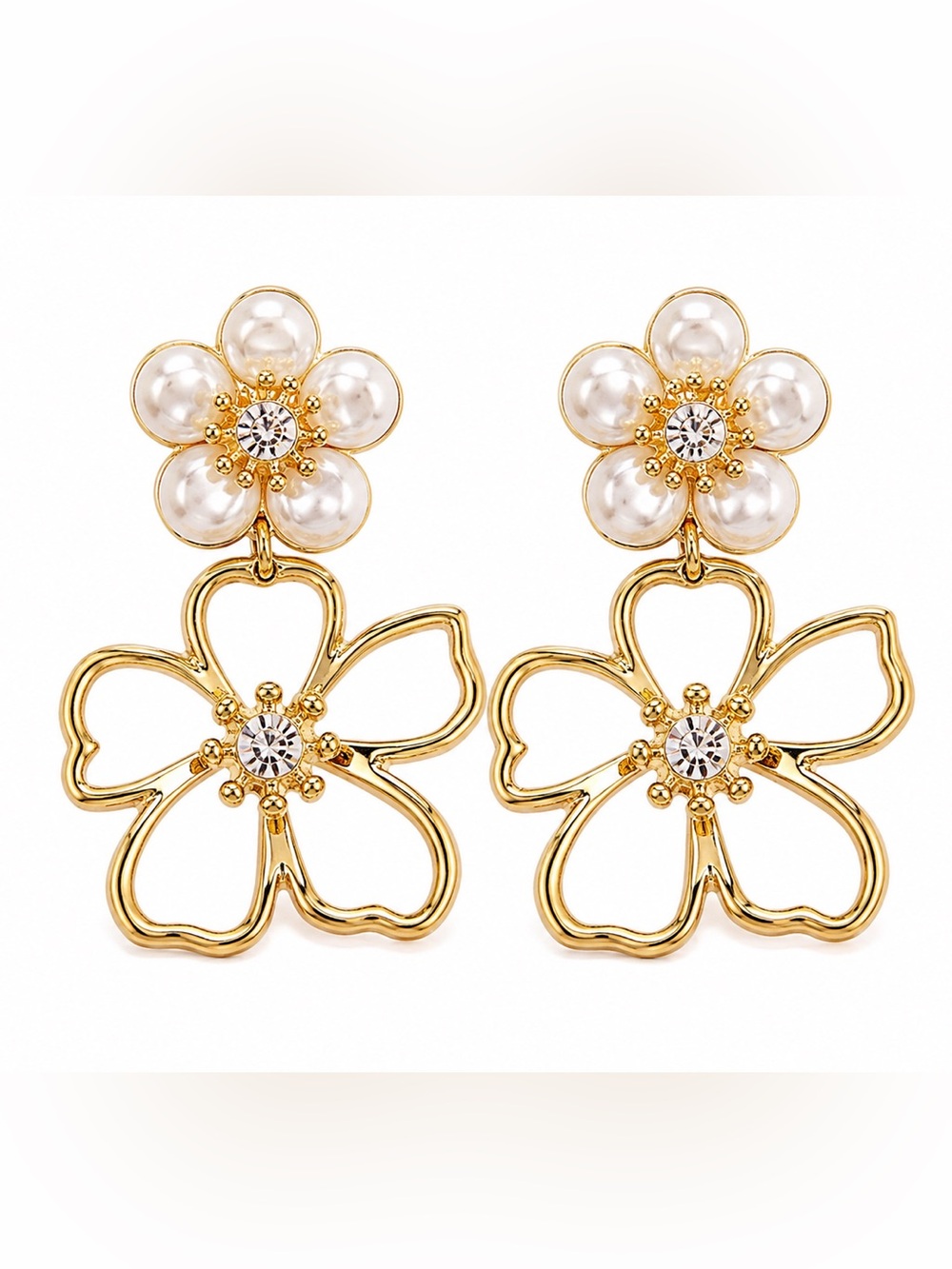 Zara Gold Floral Pearl Drop Earrings